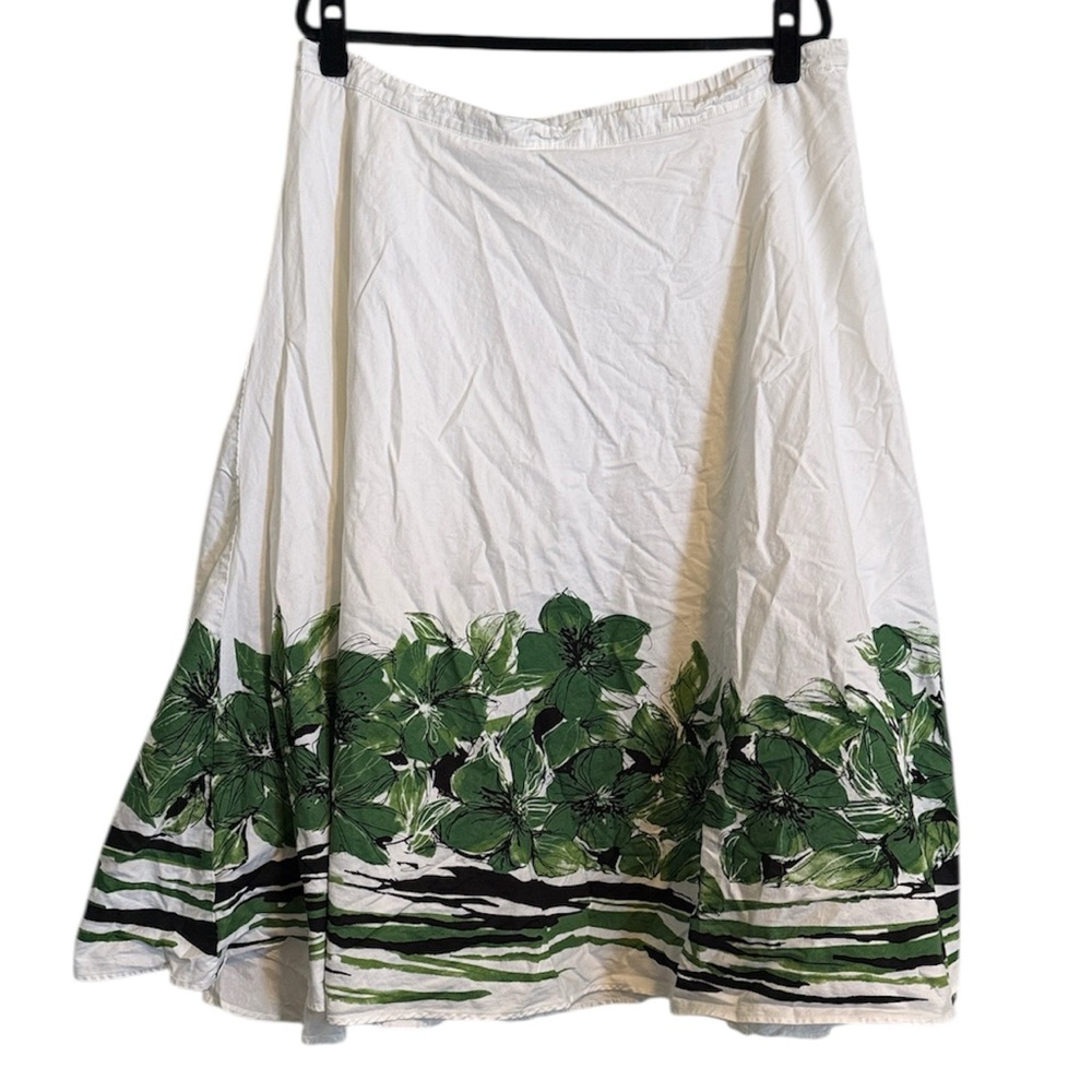 ☀️ Coldwater Creek White with Green Florals Midi Skirt